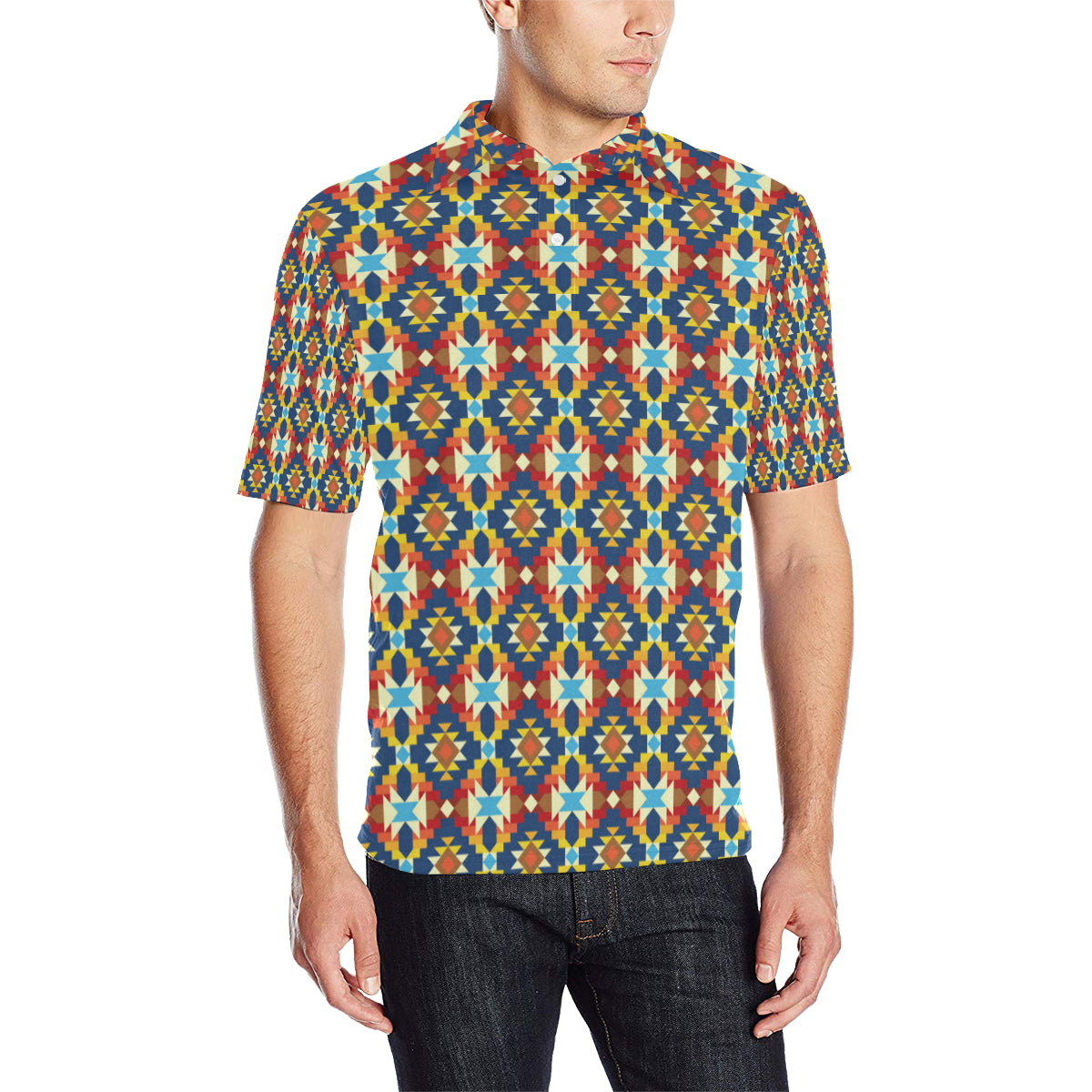 Aztec Pattern Print Design 01 Men Polo Shirt