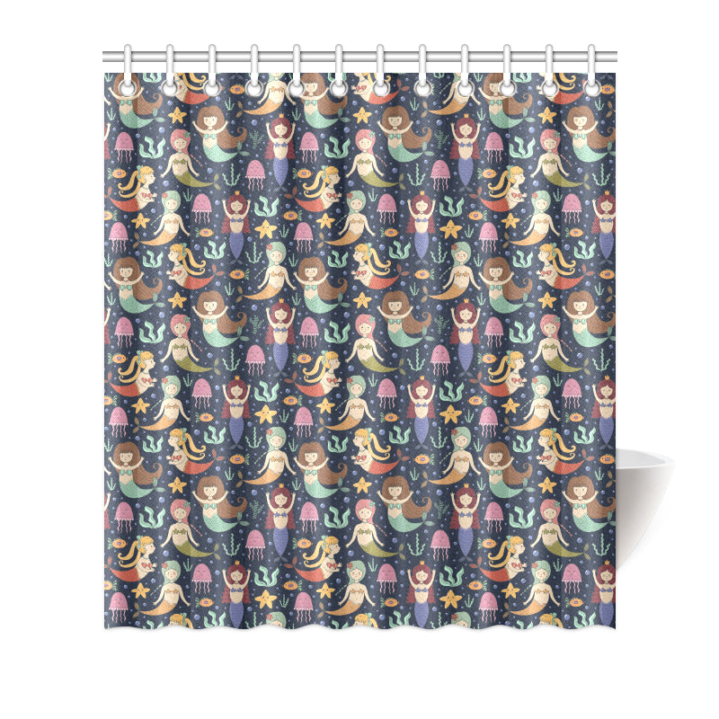 Mermaid Cartoon Pattern Print Design 03 Shower Curtain