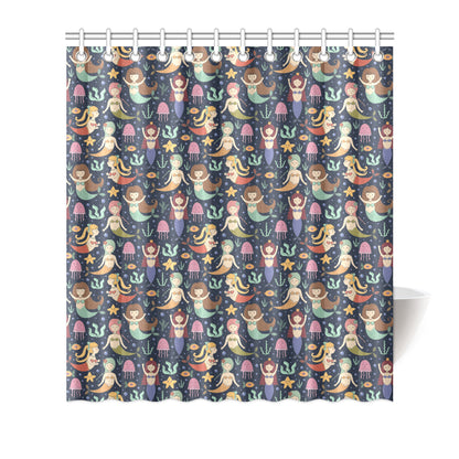 Mermaid Cartoon Pattern Print Design 03 Shower Curtain