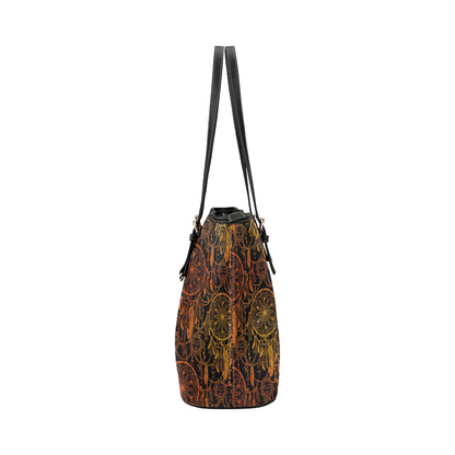 Dream catcher Sun and Moon Leather Tote Bag