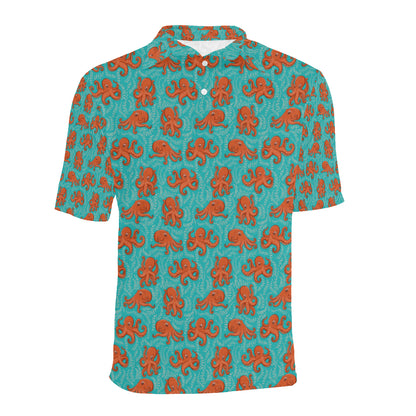 Octopus Cartoon Design Print Themed Men Polo Shirt