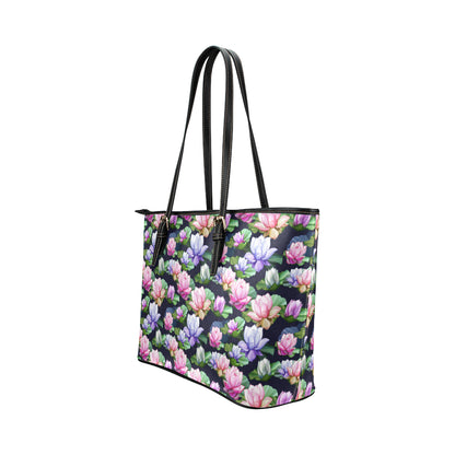Lotus Flower Print Design Leather Tote Bag