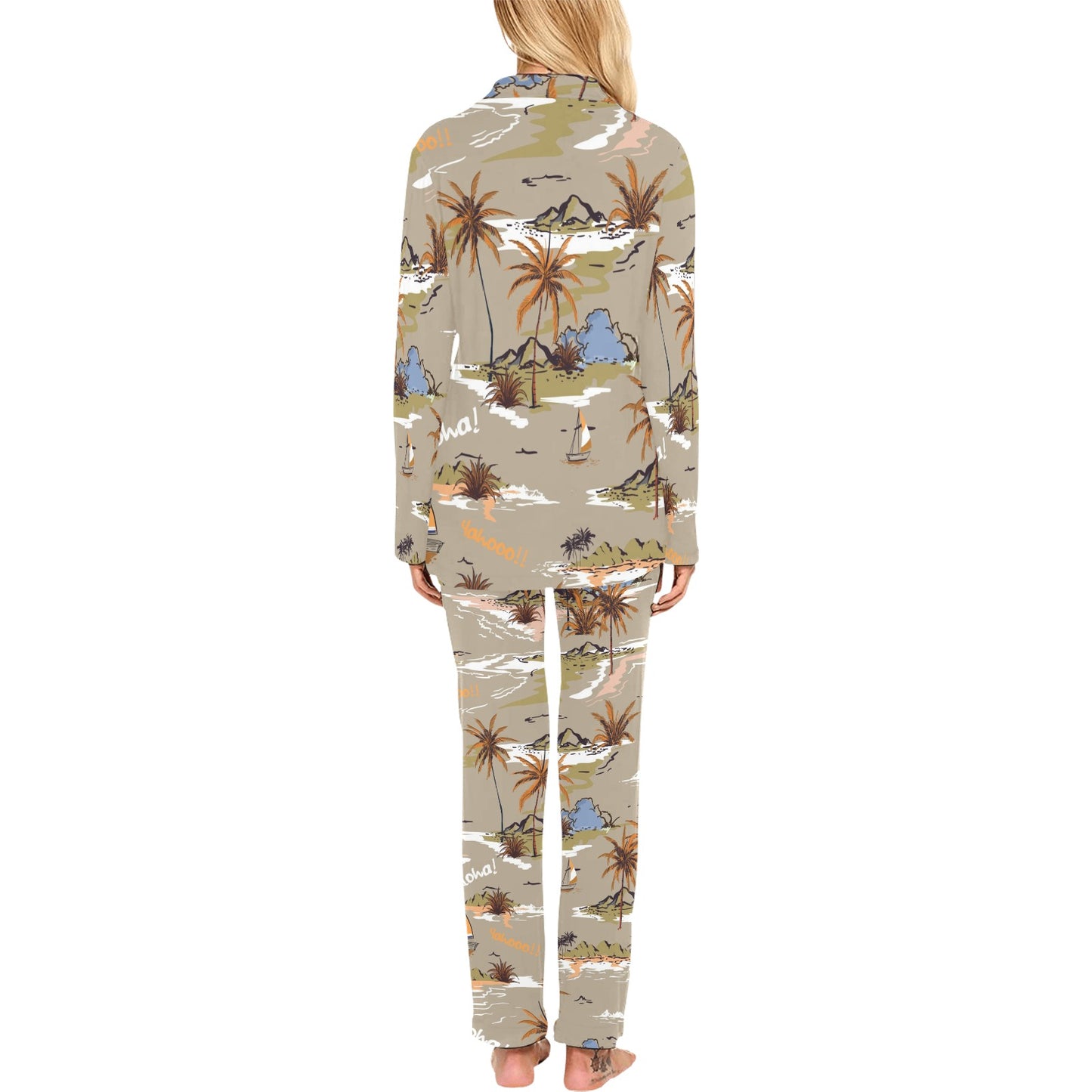 Pacific island Pattern Print Design A05 Women's Long Pajama Set
