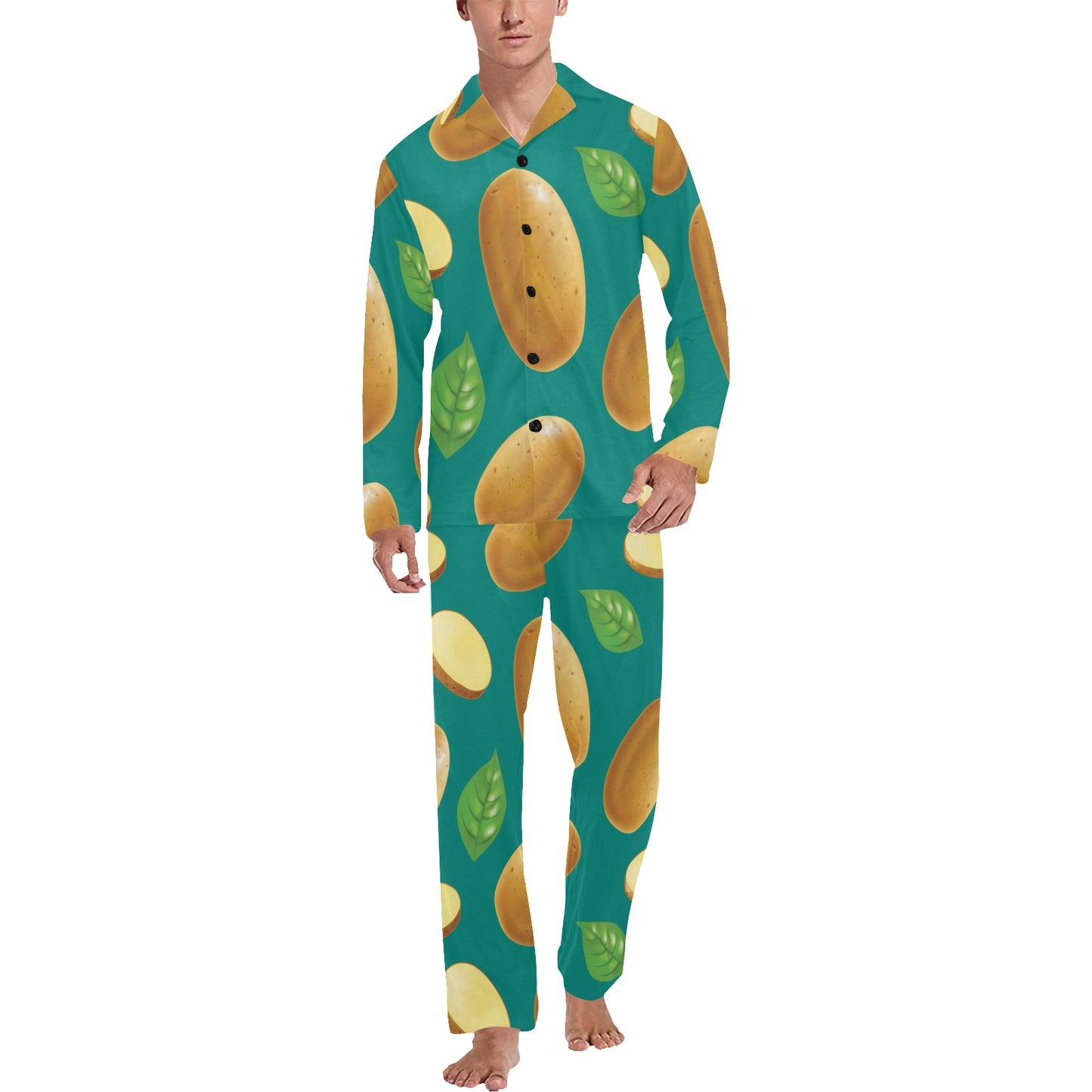 Potato Pattern Print Design A04 Men's Long Pajama Set