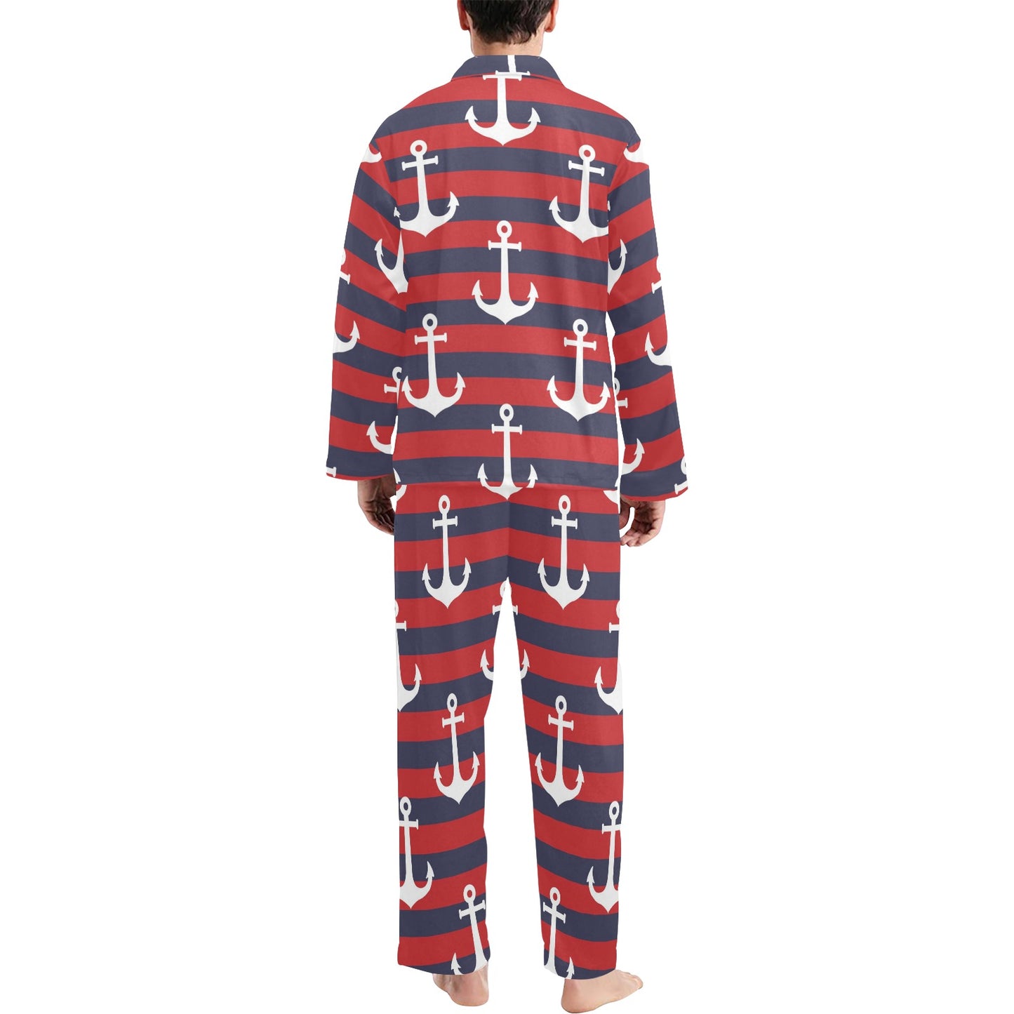 Nautical Pattern Print Design A05 Men's Long Pajama Set