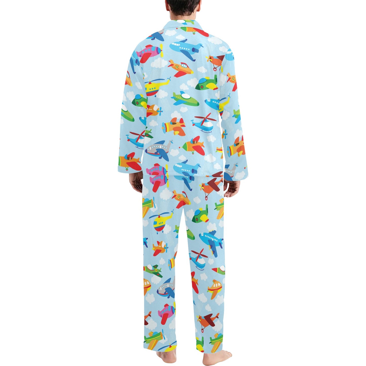 Airplane Colorful Pattern Print Design 01 Men's Long Pajama Set