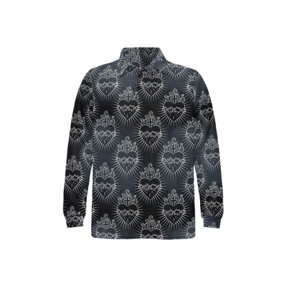 Christian Heart Tattoo Style Long Sleeve Polo Shirt For Men's