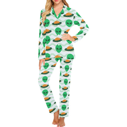 Alien UFO Pattern Print Design 04 Women's Long Pajama Set