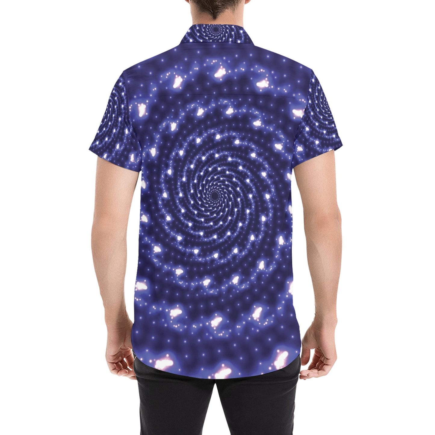 Vortex Print Design LKS305 Men Short Sleeve Button Up Shirt
