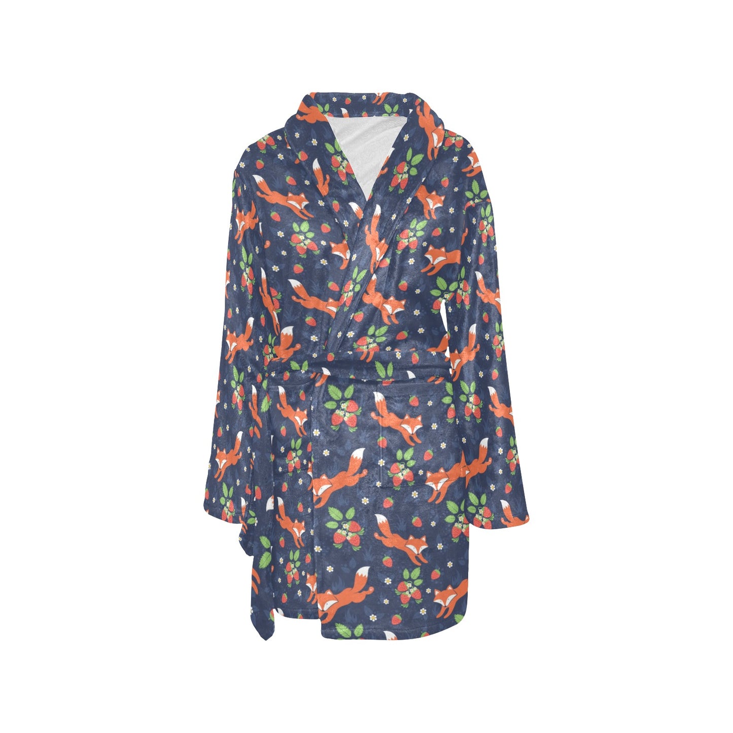 Fox Strawberry Print Pattern Women's Fleece Robe