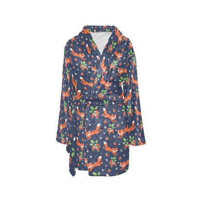 Fox Strawberry Print Pattern Women's Fleece Robe