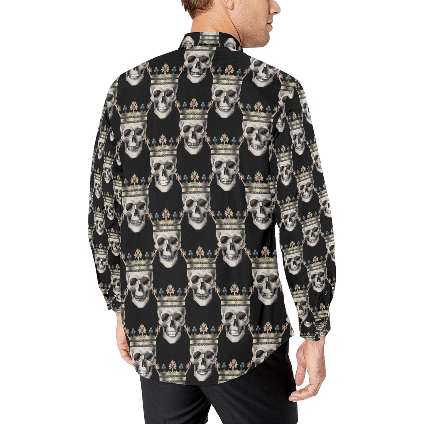 Skull King Print Design LKS3010 Men's Long Sleeve Dress Shirt