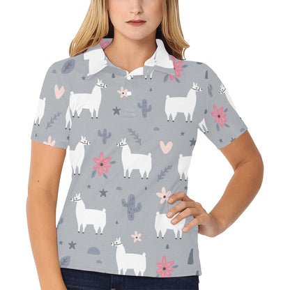 Llama Pattern Print Design 010 Women's Polo Shirt