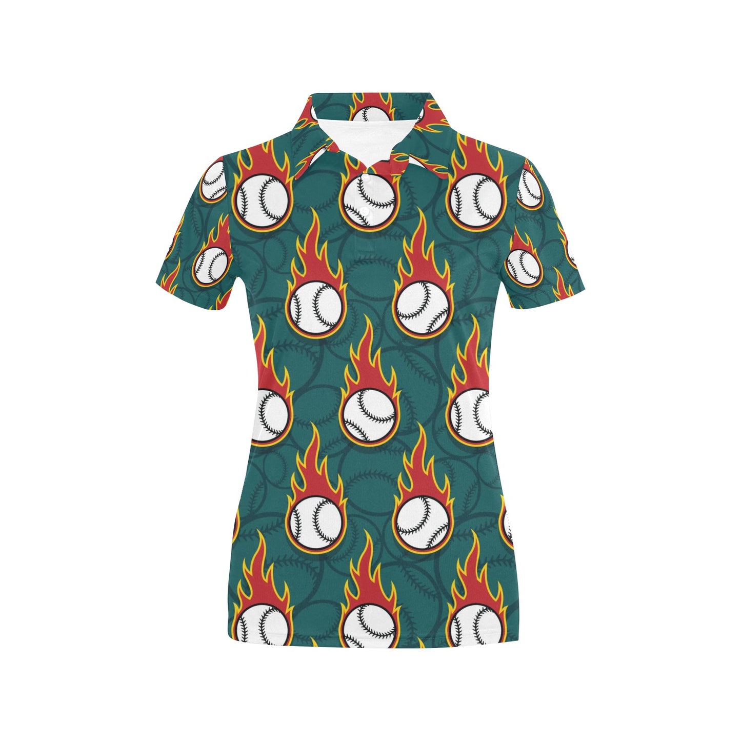 Baseball Fire Print Pattern Women's Polo Shirt