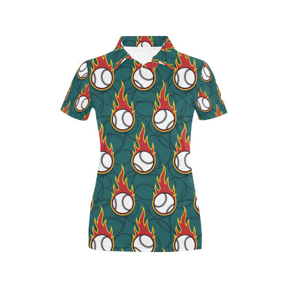 Baseball Fire Print Pattern Women's Polo Shirt