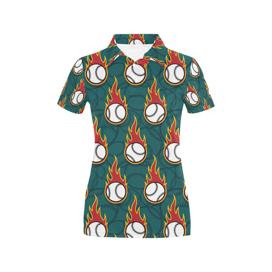 Baseball Fire Print Pattern Women's Polo Shirt