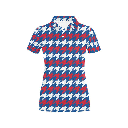 Patriotic Houndstooth Pattern Print Design A02 Women's Polo Shirt