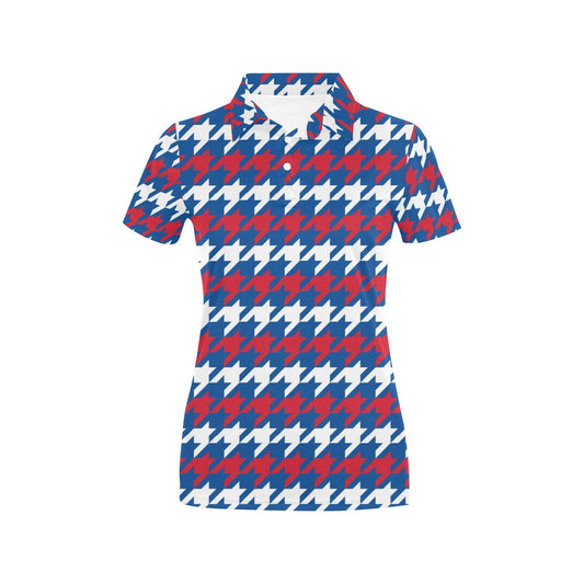 Patriotic Houndstooth Pattern Print Design A02 Women's Polo Shirt