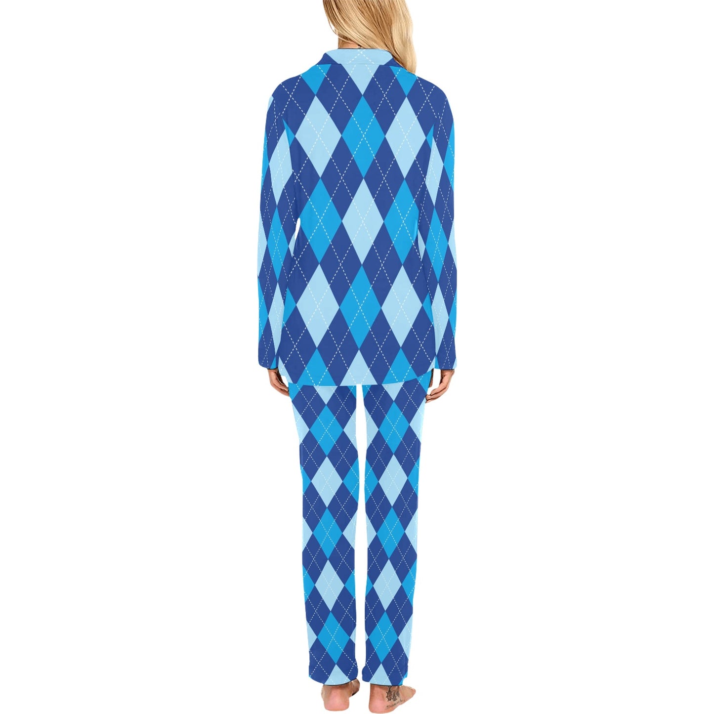 Argyle Blue Pattern Print Design 02 Women's Long Pajama Set