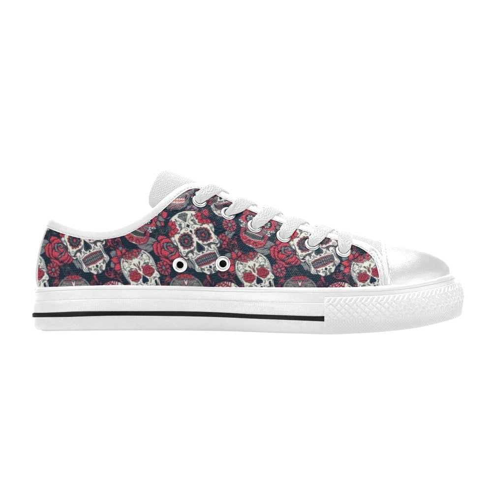 Sugar Skull Print Design LKS303 Women's White Low Top Shoes