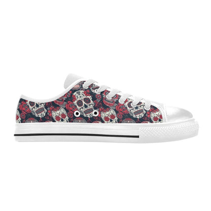 Sugar Skull Print Design LKS303 Women's White Low Top Shoes