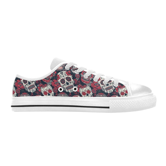 Sugar Skull Print Design LKS303 Women's White Low Top Shoes