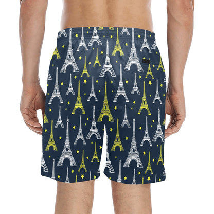 Eiffel Tower Star Print Men's Swim Trunks Beach Shorts