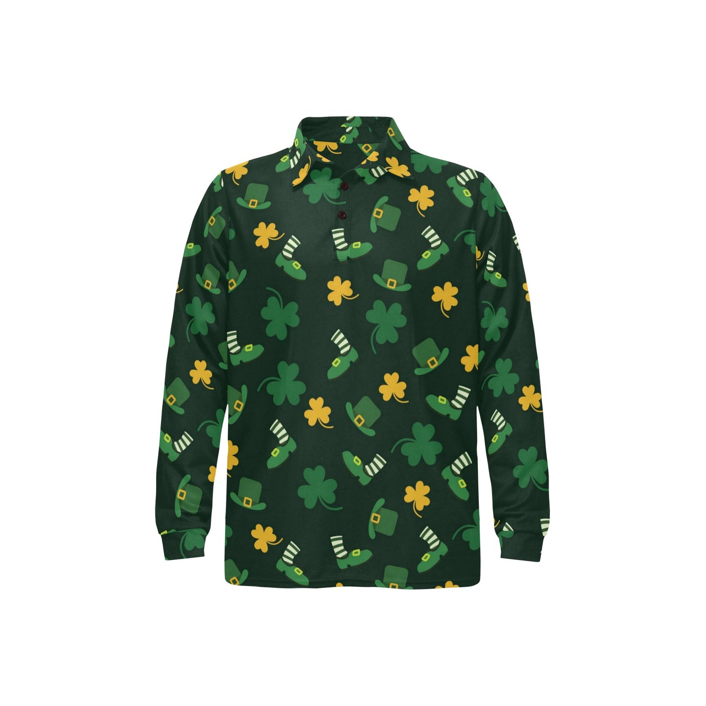 St Patricks Day Print Design LKS306 Long Sleeve Polo Shirt For Men's