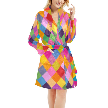 Harlequin Pattern Print Design 02 Women's Fleece Robe