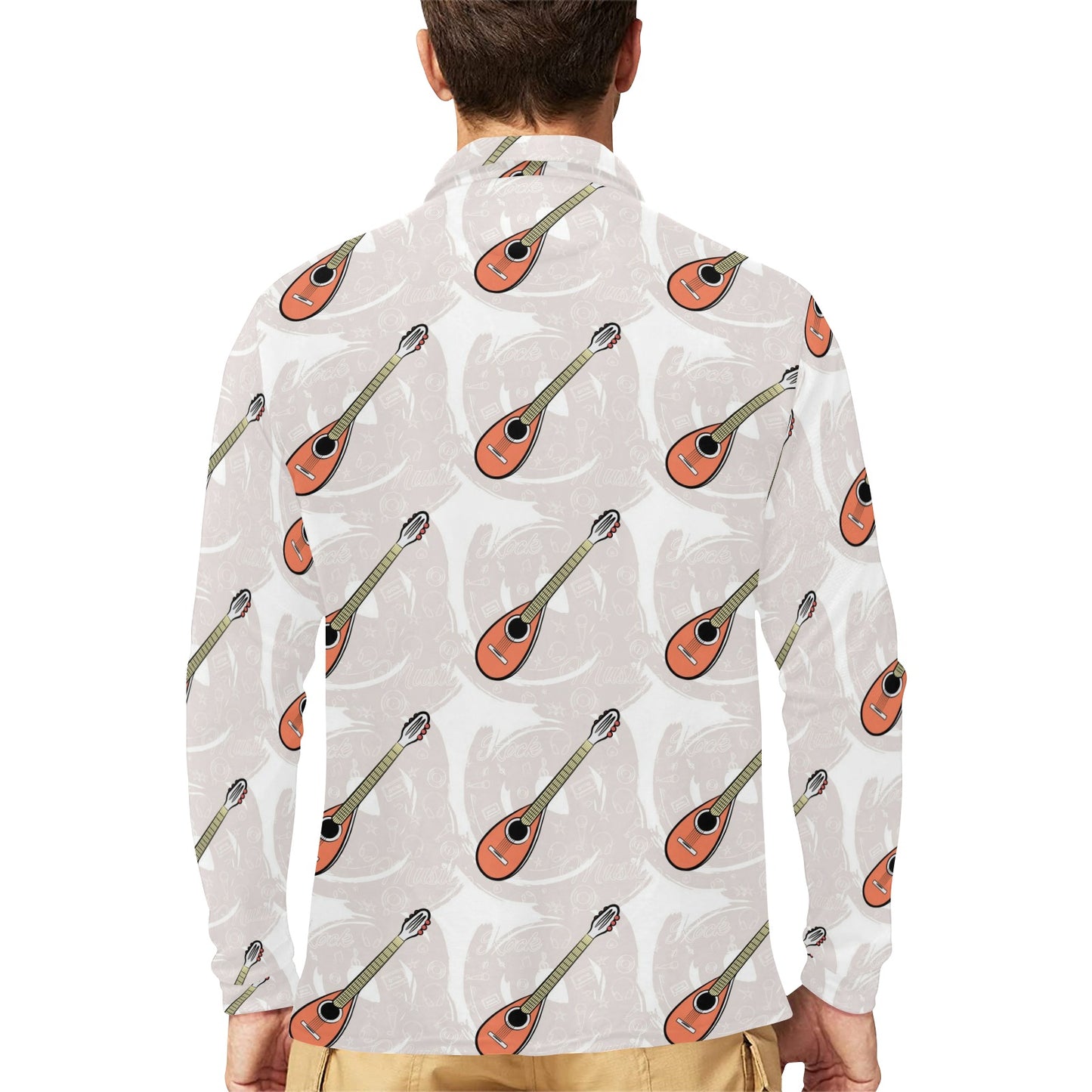 Mandolin Pattern Print Design 03 Long Sleeve Polo Shirt For Men's