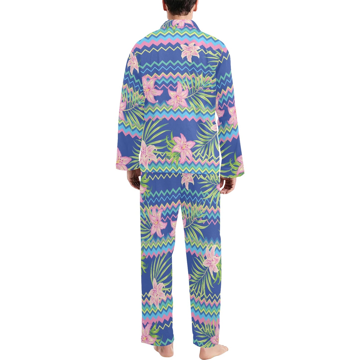 Lily Pattern Print Design LY015 Men's Long Pajama Set