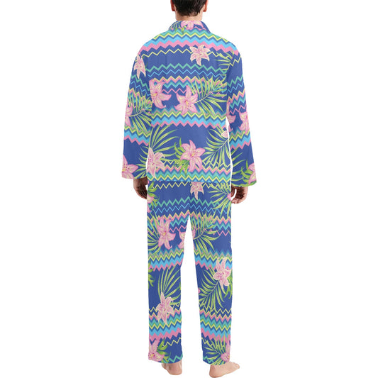 Lily Pattern Print Design LY015 Men's Long Pajama Set