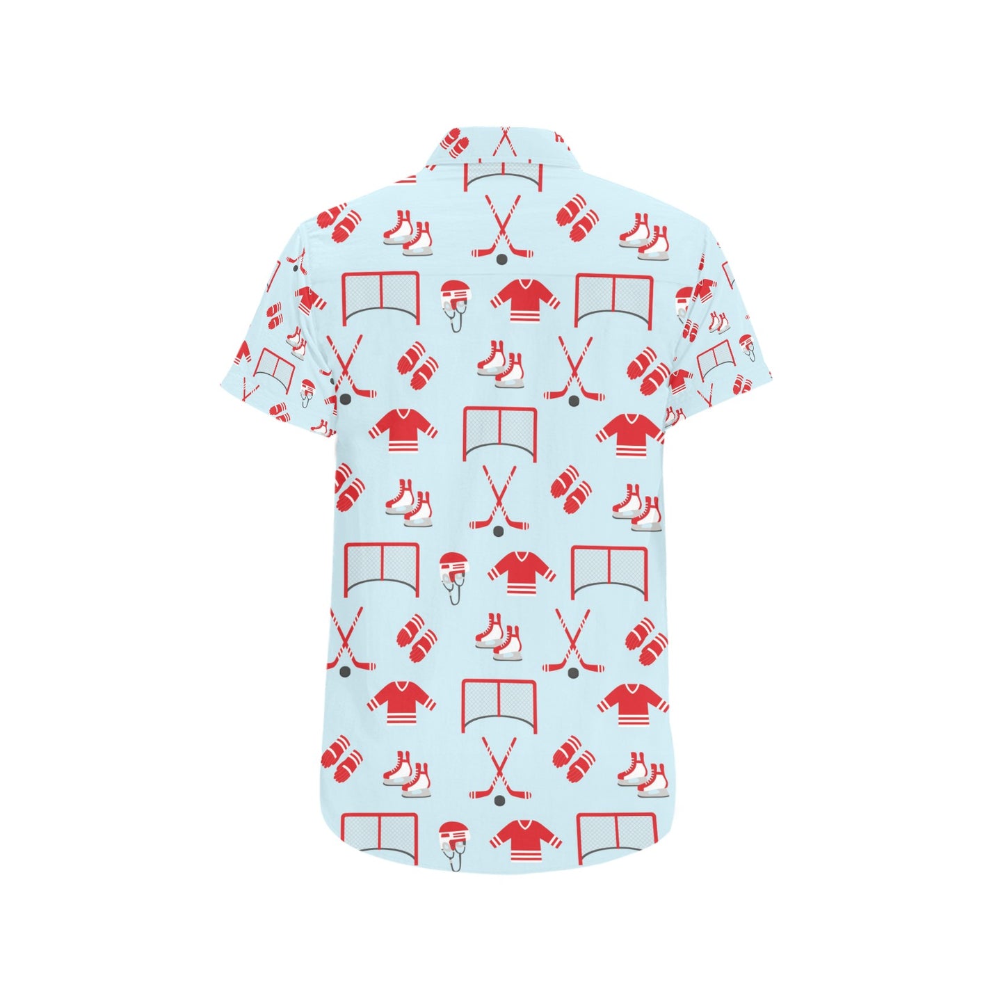 Hockey Red Equipment Print Design LKS305 Men Short Sleeve Button Up Shirt