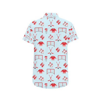 Hockey Red Equipment Print Design LKS305 Men Short Sleeve Button Up Shirt
