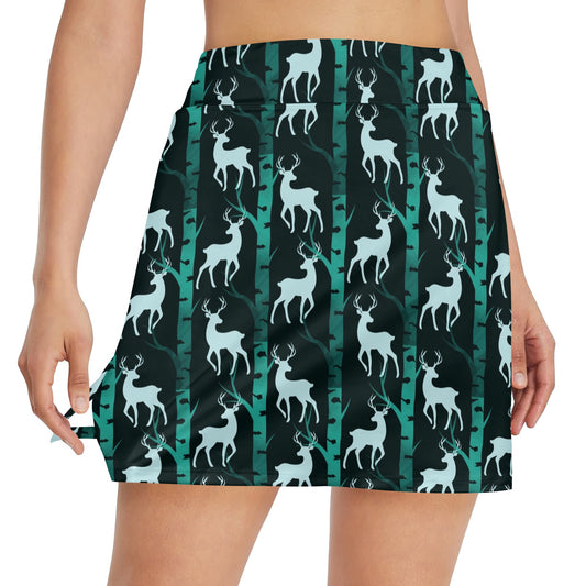 Deer Jungle Print Pattern 17" Golf & Pickleball Skort with Pockets