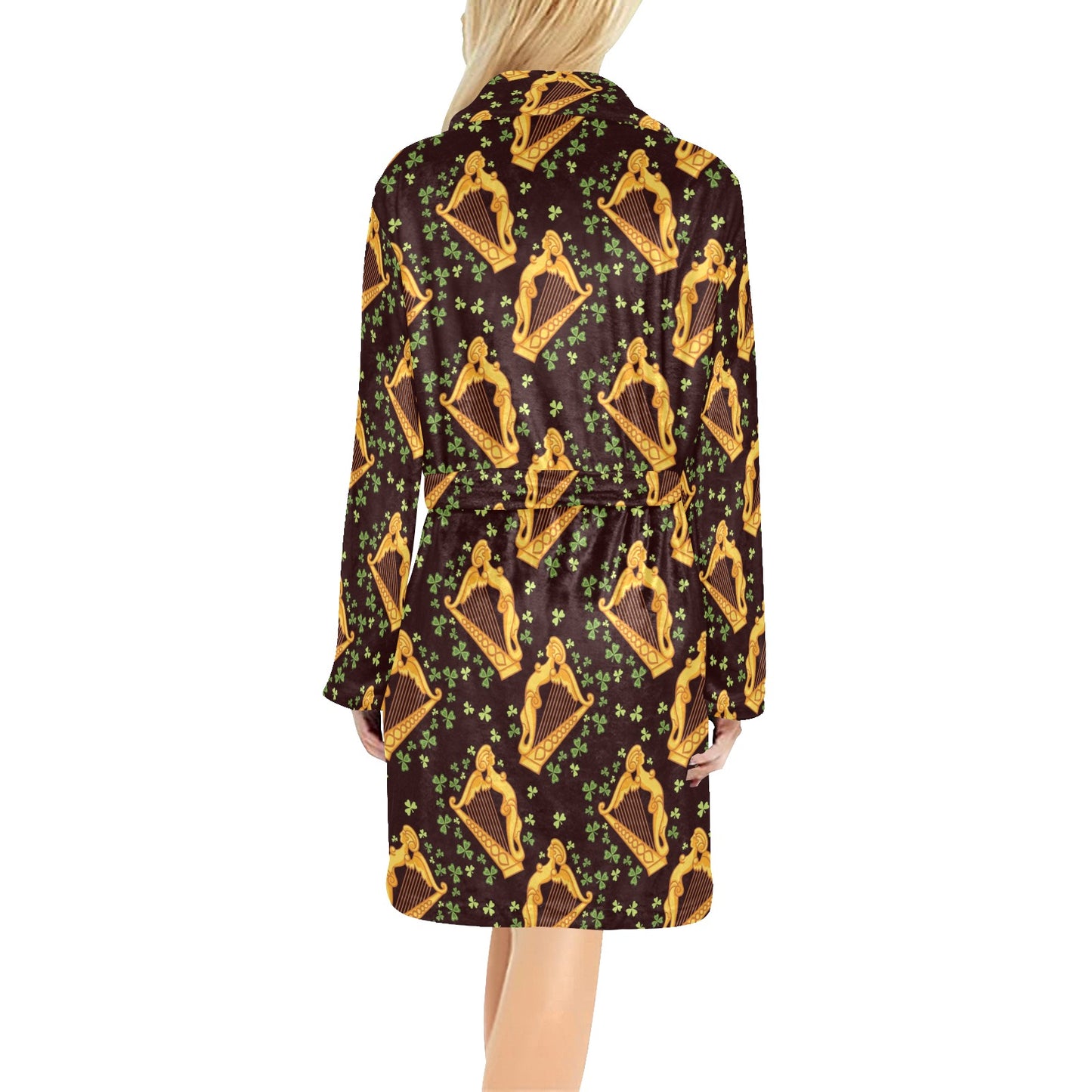 Harp Pattern Print Design 02 Women's Fleece Robe