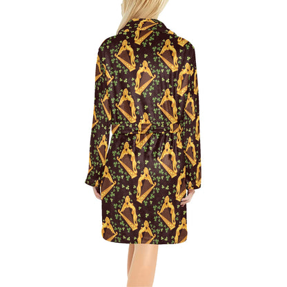 Harp Pattern Print Design 02 Women's Fleece Robe