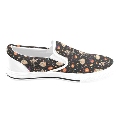 Mummy Halloween Print Design LKS303 White Slip Ons Canvas Women's Shoes