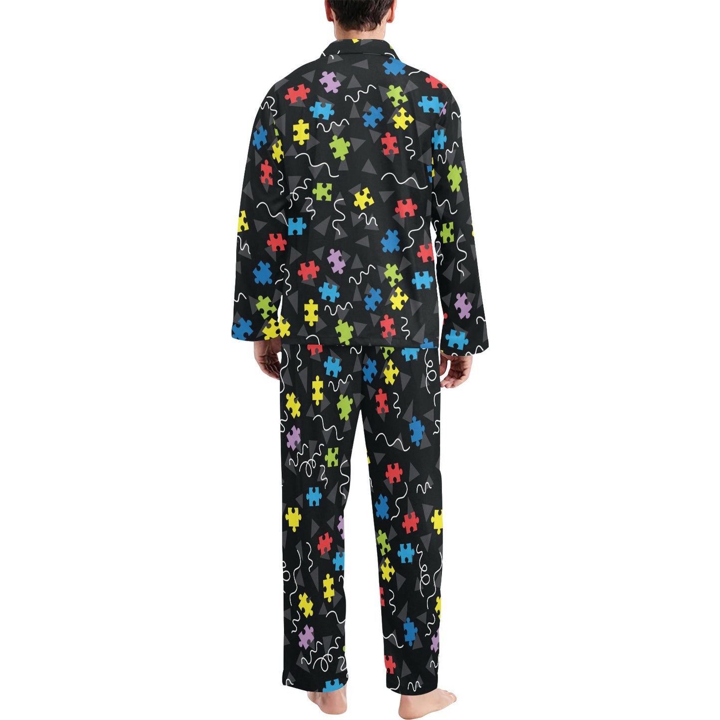 Autism Awareness Pattern Print Design 01 Men's Long Pajama Set