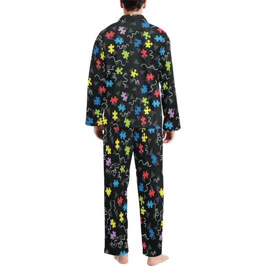 Autism Awareness Pattern Print Design 01 Men's Long Pajama Set