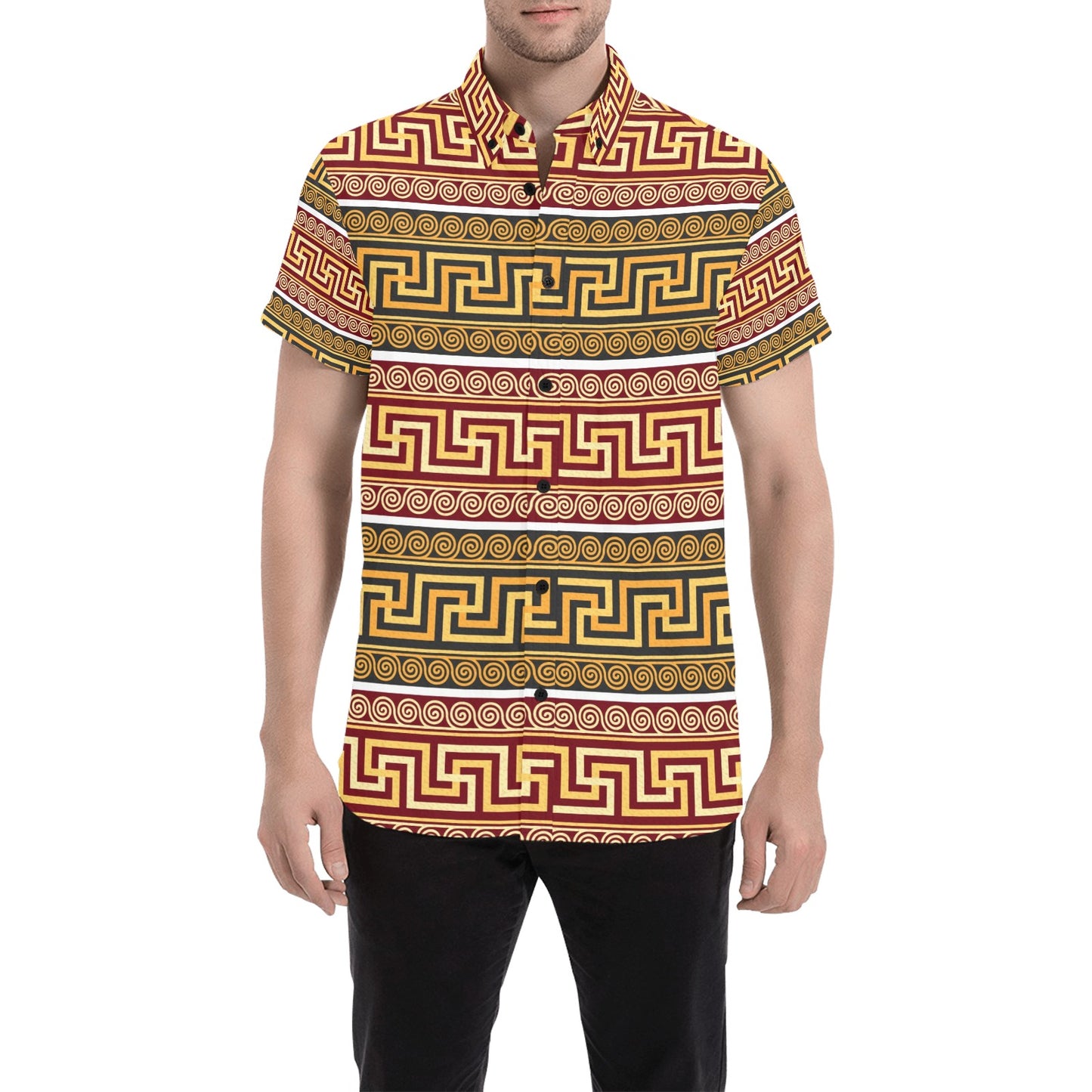 Ancient Greek Pattern Print Design LKS302 Men Short Sleeve Button Up Shirt