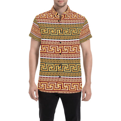 Ancient Greek Pattern Print Design LKS302 Men Short Sleeve Button Up Shirt
