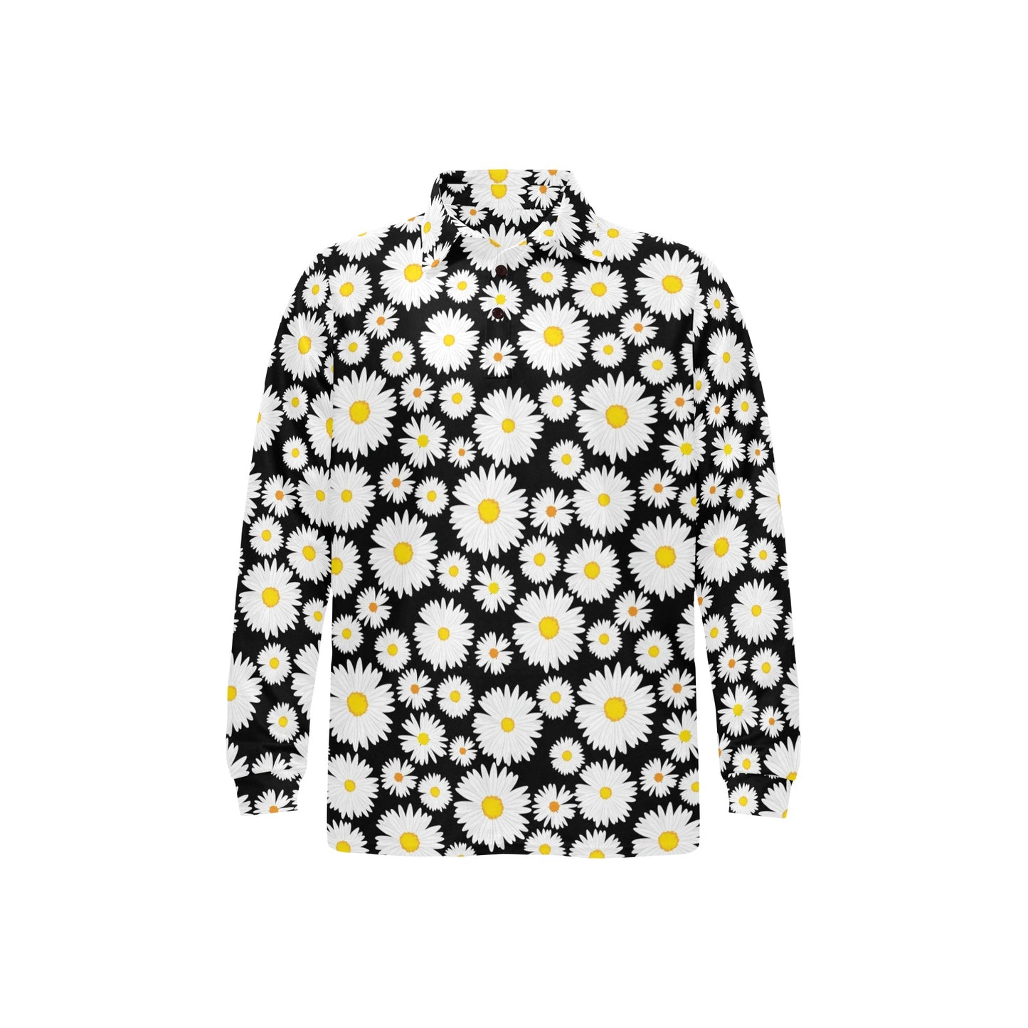 Daisy Pattern Print Design 01 Long Sleeve Polo Shirt For Men's