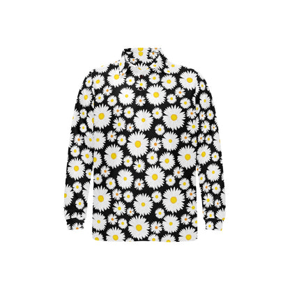 Daisy Pattern Print Design 01 Long Sleeve Polo Shirt For Men's