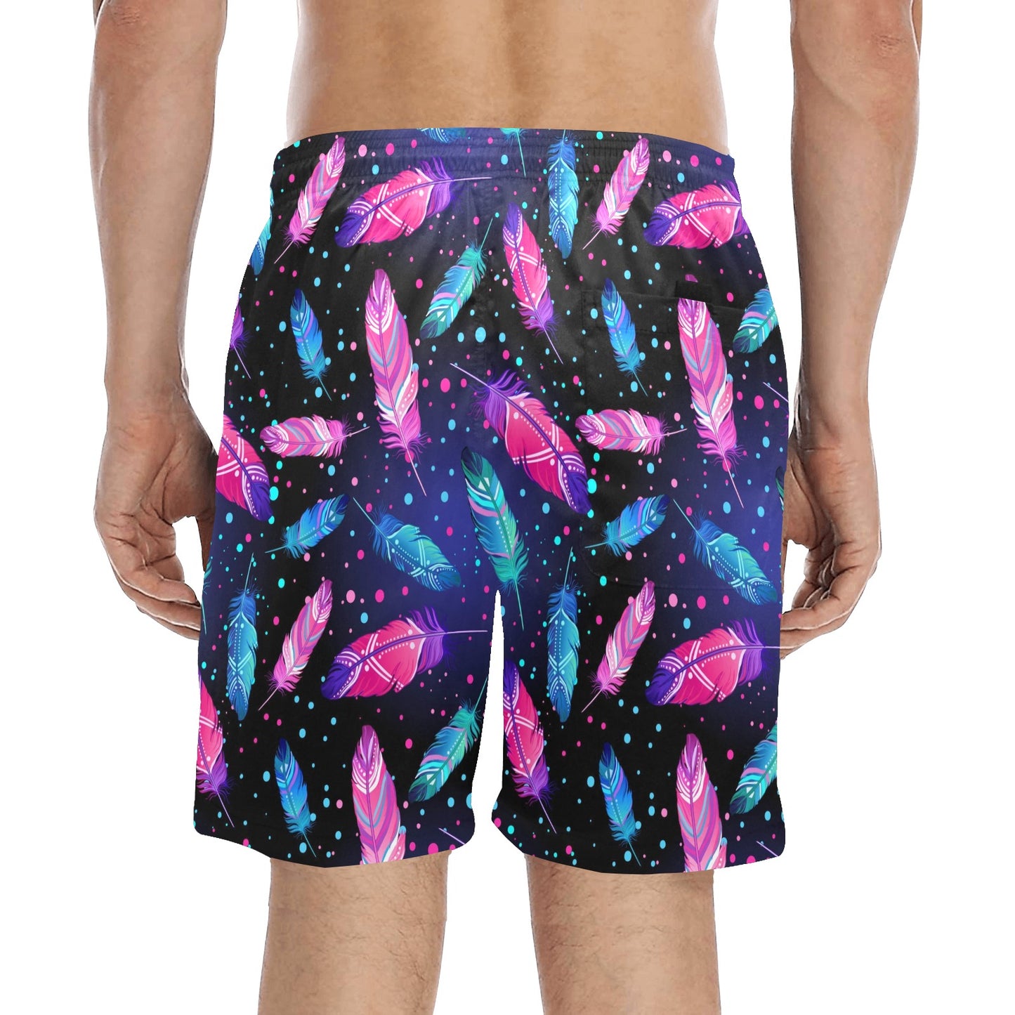 Feather Colorful Boho Design Print Men's Swim Trunks Beach Shorts