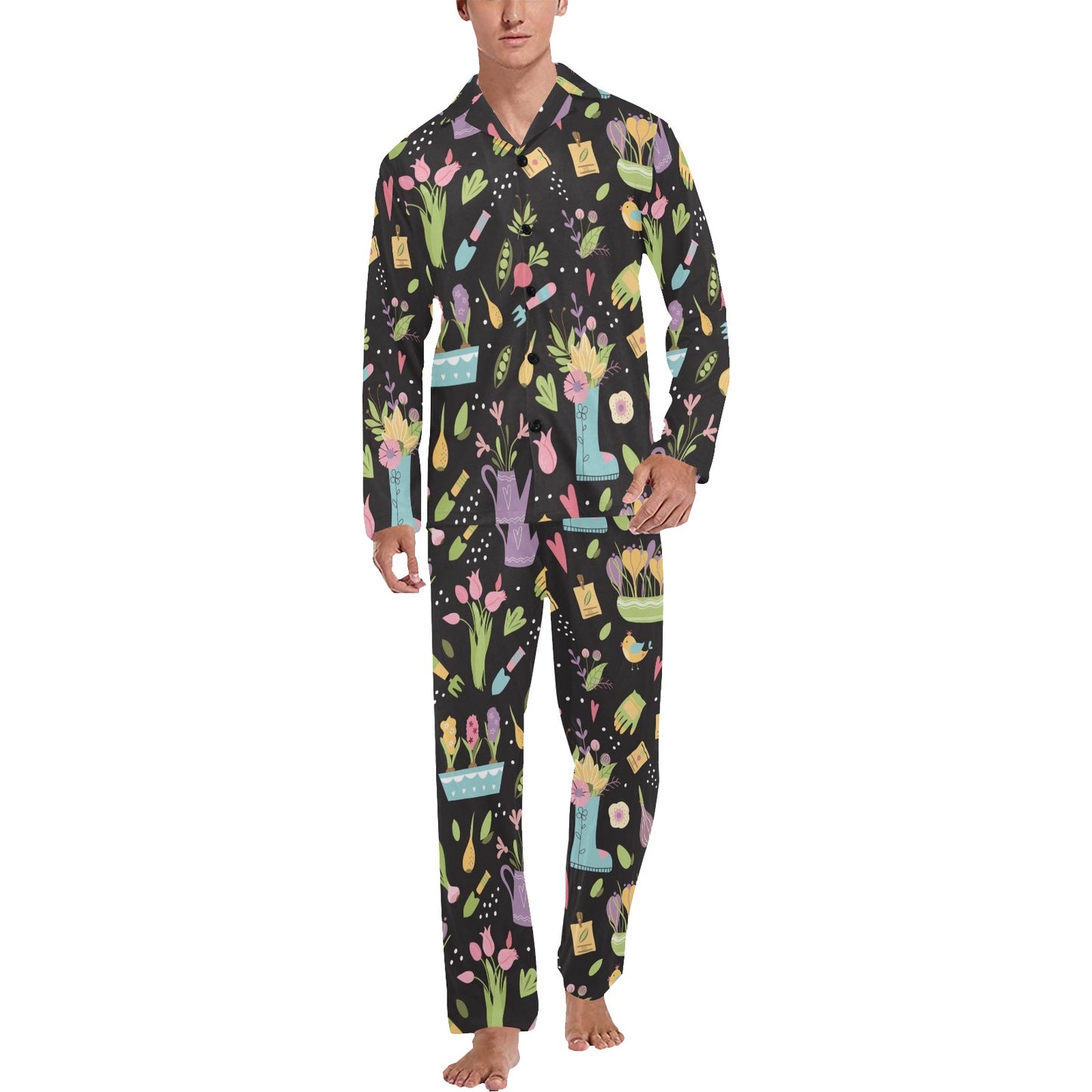Gardening Pattern Print Design G03 Men's Long Pajama Set