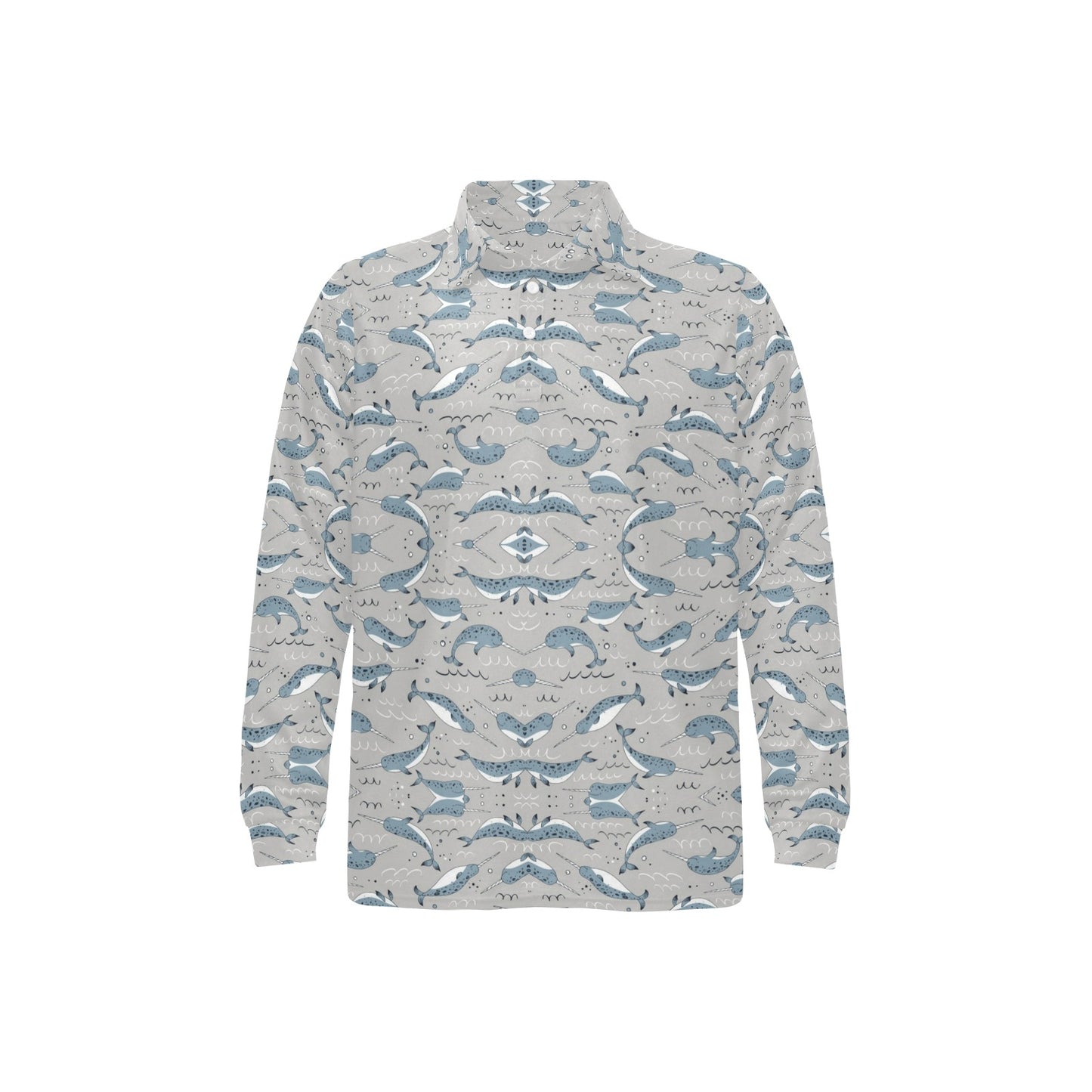 Narwhal Pattern Print Long Sleeve Polo Shirt For Men's