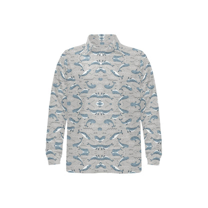 Narwhal Pattern Print Long Sleeve Polo Shirt For Men's