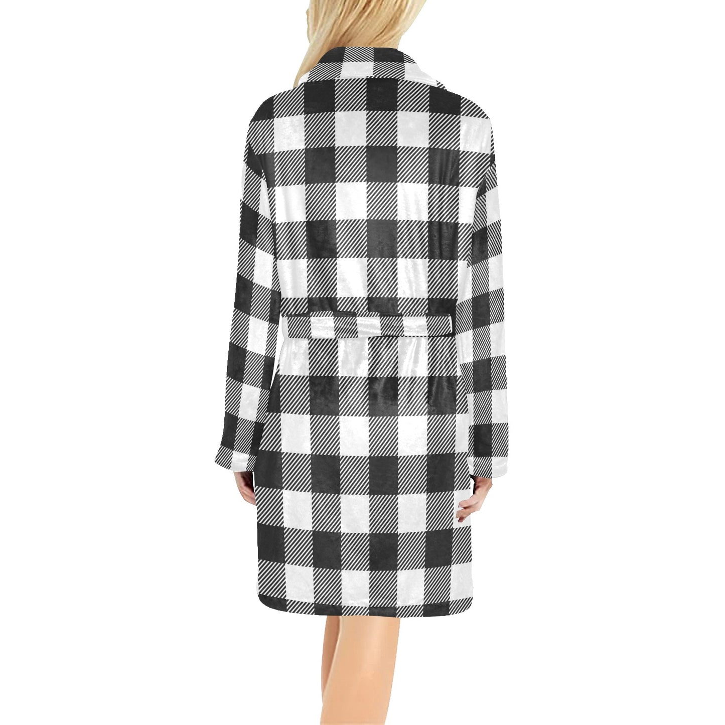 Buffalo check Black white Pattern Print Design 04 Women's Fleece Robe