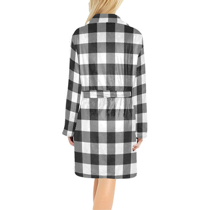 Buffalo check Black white Pattern Print Design 04 Women's Fleece Robe